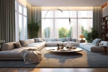 Fototapeta na wymiar Modern living room with kitchen,Generative AI