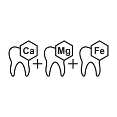 Vitamins and micronutrients for dental health. Vector icons.