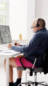 Dressed In Boxers Office Video Conference