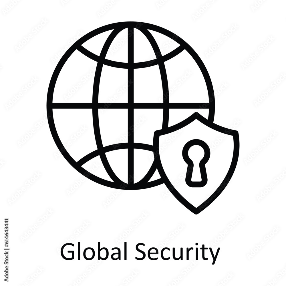 Poster global security vector outline icon design illustration. network and communication symbol on white b