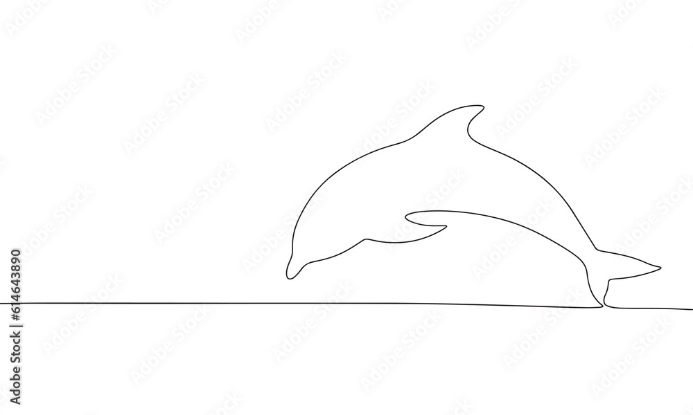 Poster abstract dolphin in continuous line art drawing style. minimalist black linear sketch isolated on wh