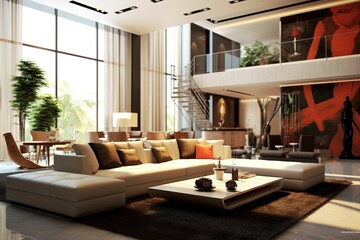 Fototapeta na wymiar Stylish interior of living room with comfortable furniture,Generative AI