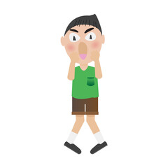 A boy show facial expression very scary.
