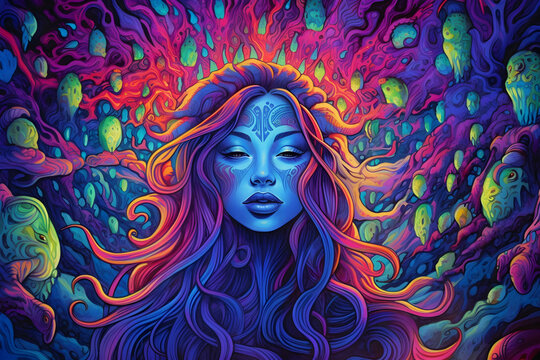 portrait of a woman blacklight art background