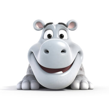 Cartoon hippo mascot smiley face on white background