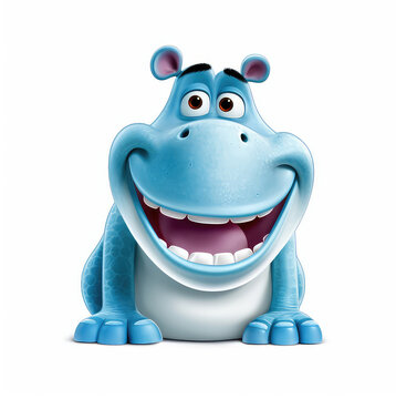 Cartoon hippo mascot smiley face on white background