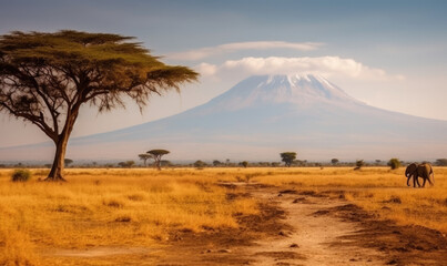 Sunset at mountain Kilimanjaro Tanzania and Kenya, travel summer holiday vacation idea concept. 