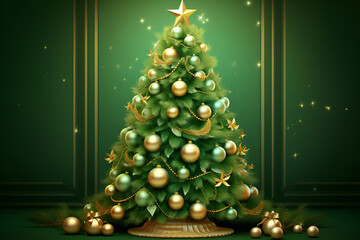 christmas tree and decorations with  green ball with AI
