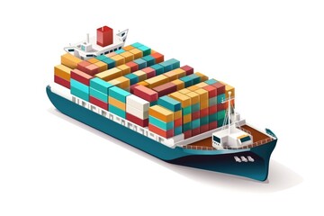 Freight vessel with containers in sea cartoon icon. Generative AI
