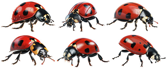 collection of ladybugs, on a transparent background, Generative AI