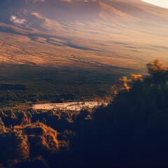 Fototapeta na wymiar Sunset at mountain Kilimanjaro Tanzania and Kenya, travel summer holiday vacation idea concept. 