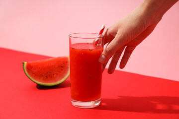 Concept of fresh and tasty summer drink - Watermelon smoothie
