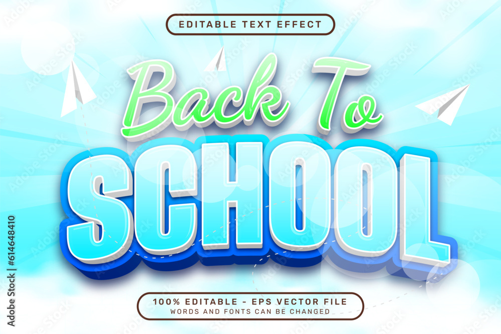 Poster back to school 3d text effect and editable text effect with light and cloud illustrations