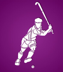 Silhouette Field Hockey Male Player Action Cartoon Graphic Vector
