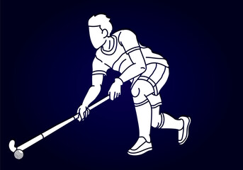 Fototapeta na wymiar Silhouette Field Hockey Male Player Action Cartoon Graphic Vector