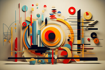 Kandinsky inspired abstract 3D background with circles