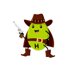 Cartoon vitamin H robber character, bandit cowboy or Wild West ranger, vector kids mascot. Funny cute vitamin H in cowboy hat with Western shotgun in bandoleer, kids multivitamin mascot