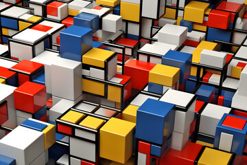 Mondrian inspired background made of colourful 3D shapes