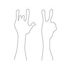 Hand drawn hand sign. Hand gesture. I love you, Victory gesture icon, on white background. 