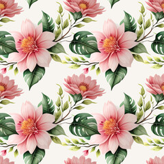 Floral shape watercolor seamless pattern. Vector illustration.