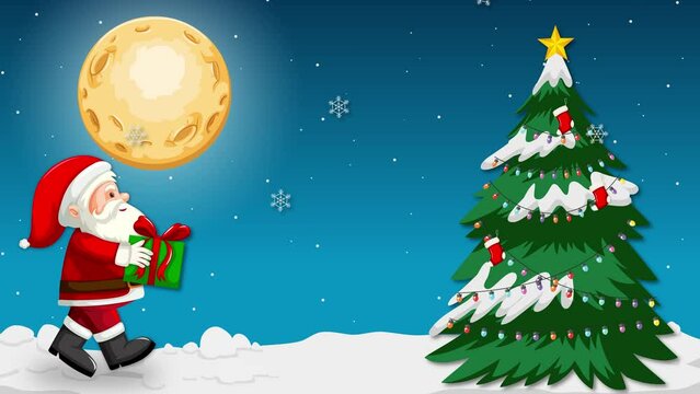 Animated Merry Christmas Text with Santa Claus: Festive Motion Graphic for Holiday Greetings