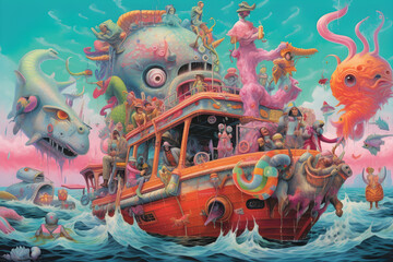 Obraz na płótnie Canvas abstract boat seapunk art background