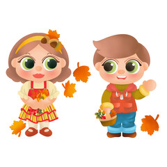 Autumn boy and girl