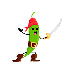Cartoon green pea pod pirate and corsair vegetable character. Isolated vector adventurous veggies personage brandishing a sword, ready for swashbuckling fun on the high seas. Fresh ripe healthy veg
