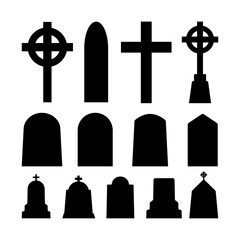 Collection of tombstone silhouette designs for Halloween celebration. Design with a transparent background