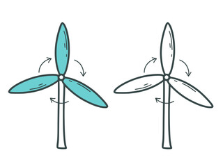 Hand drawn windmill, isolated illustration. Simple sketch of wind turbine. Use of natural resources, concept. Clean energy from wind, doodle sketch style, vector