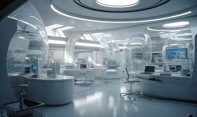 Obraz premium Advanced Medical Frontier: Step into a futuristic laboratory or medical hospital room, where cutting-edge technology and innovation redefine healthcare. Generative Ai