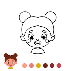 Cute and funny coloring page outline of a cartoon girl. Coloring book for kids. Educational activity for preschool years kids and toddlers. Vector stock illustration