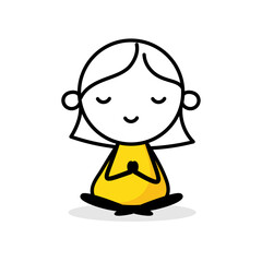 Woman in lotus meditation yoga pose. Stress management, meditation or relaxation for life wellness, zen concept. Vector stock illustration