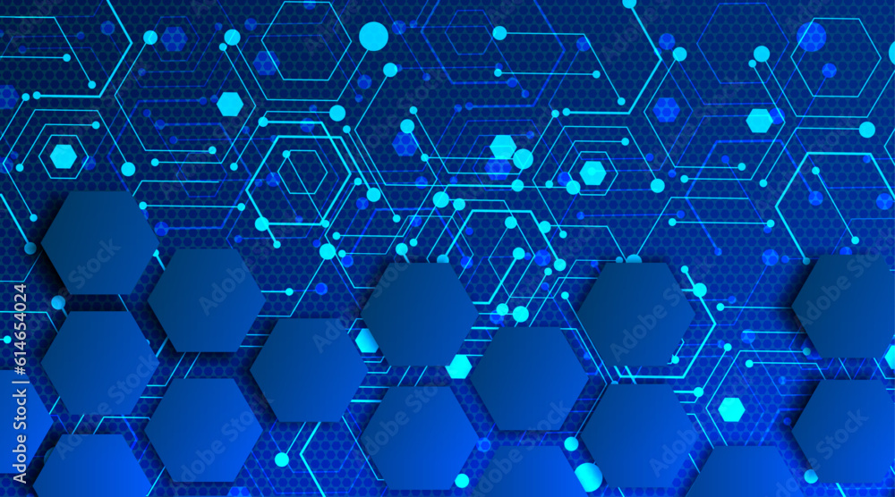 Poster abstract computer technology background with circuit board and hexagon tech.vector illustration