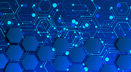 Abstract computer technology background with circuit board and hexagon tech.Vector illustration