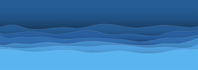 Blue waves papercut art banner underwater with papercut empty banners for environment or world water day.
