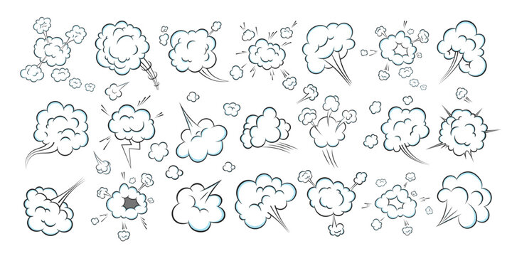 Smelling pop art comic book cartoon fart cloud flat style design vector illustration set. Bad stink or toxic aroma cartoon smoke cloud isolated on white background.