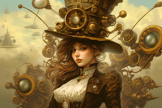 steampunk woman illustration