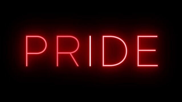 Blinking neon lettering against a black background with a pride theme