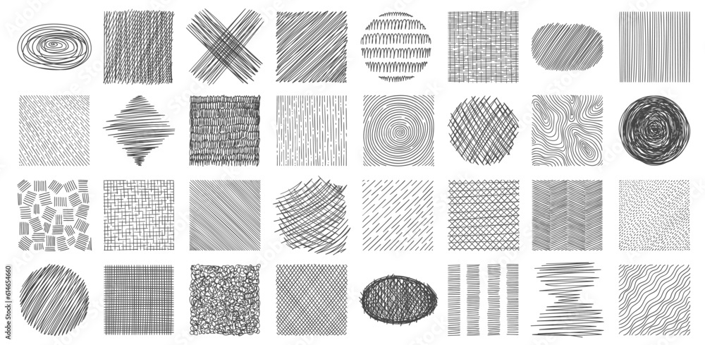 Poster scribble hatch textures. dirty lines and scratches of various shapes, creative abstract strokes and 