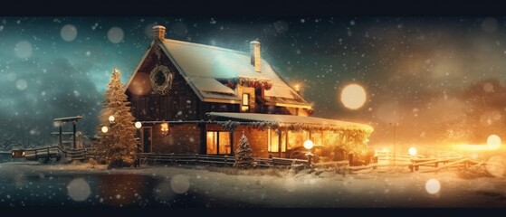 Fototapeta premium christmas promo banner Merry Christmas and Happy Holidays greeting card, frame, banner. New Year. Winter xmas holiday theme. Generative AI