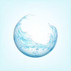 Fototapeta na wymiar Water splash in round shape . Liquid splashing ball with drops. 3D vector illustration