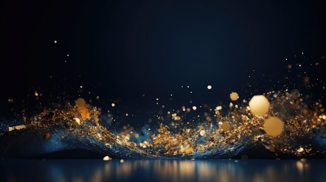 Hintergrund, blau, gold, Partikel in Bewegung	