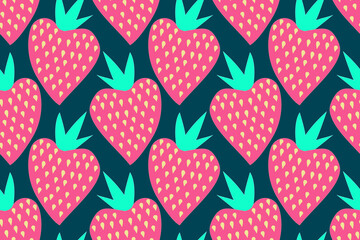 Bright, sweet, neon strawberry. Trendy, stylish, fashionable, seamless vector pattern for design and decoration.
