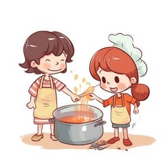 Cute children cooking in the kitchen. Happy little chef kids. Generative AI