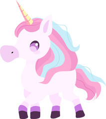 cute rainbow unicorn in kawaii style, cartoon style, vector illustration