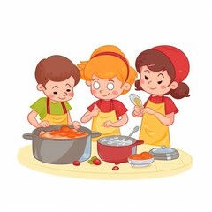 Cute children cooking in the kitchen. Happy little chef kids. Generative AI