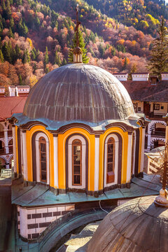 Bulgaria, beautiful church in Unesco World Heritage site famous Rila Monastery, Rilsky monastery
