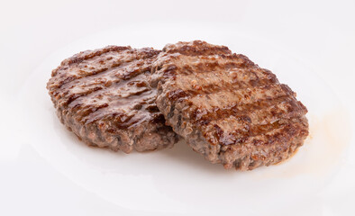 Beef cutlet grill with stripes on a gray background. grilled hamburger meat.