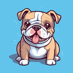 bulldog. Cute little cartoon kawaii anime character. Domestic Pet. Wild  Animal. Flat vector